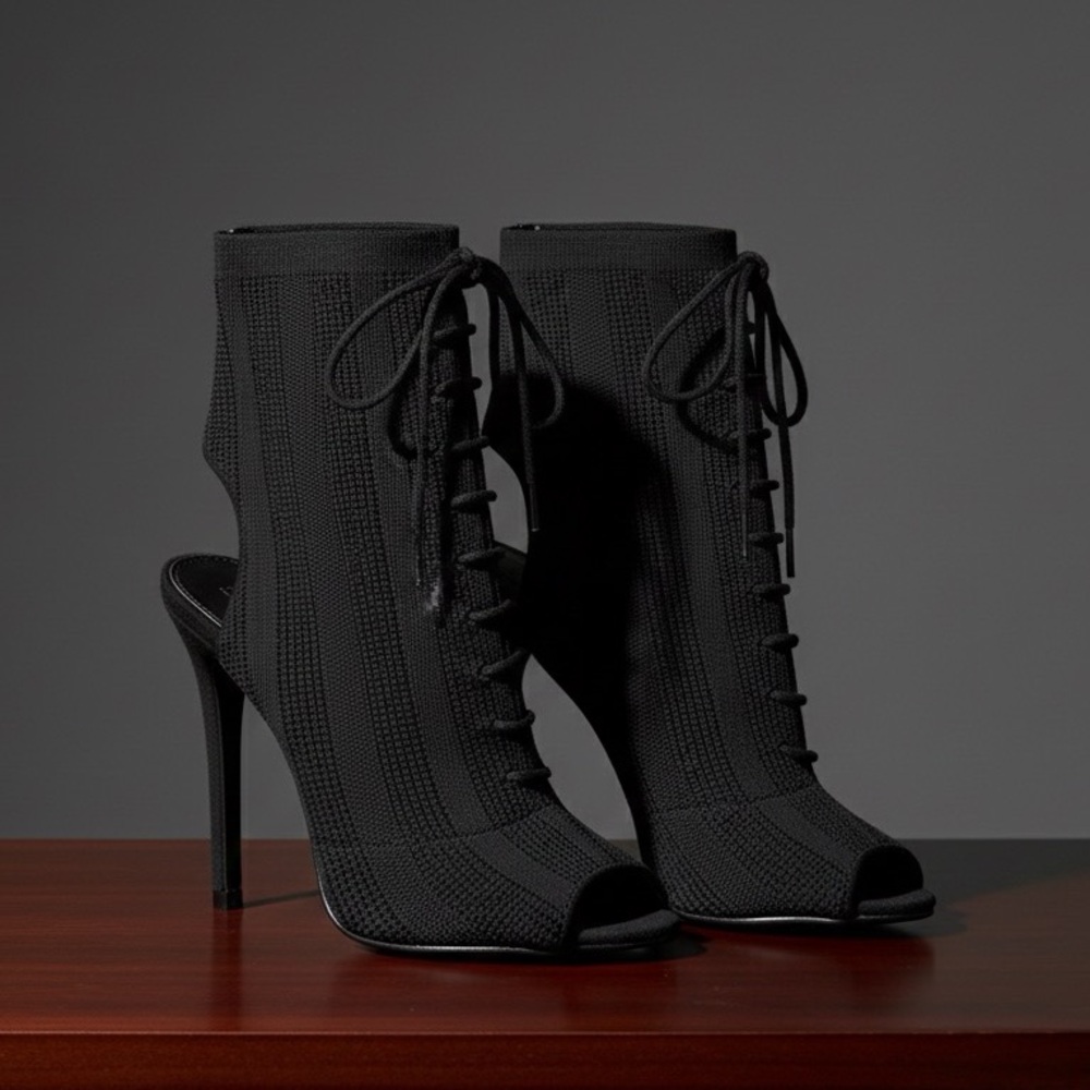 Topshop Black Open-Toe High Heels (6.5)